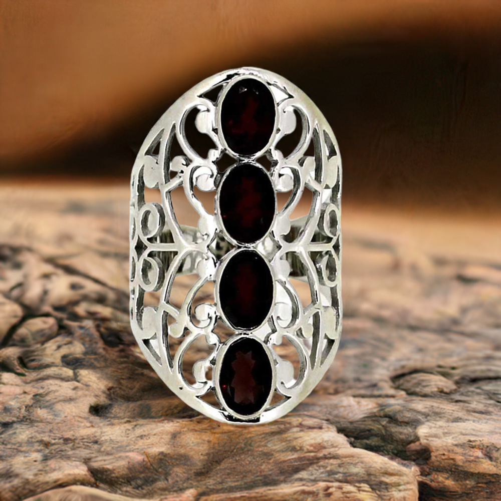 Genuine Garnet Gemstone Handmade Ring In 925 Sterling Silver 925SR020-1