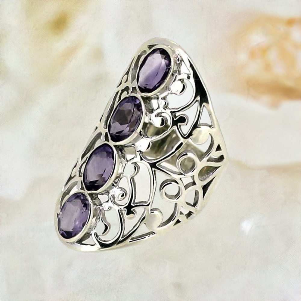 Semi Precious Amethyst Gemstone Handmade Ring In 925 Sterling Silver 925SR020-4