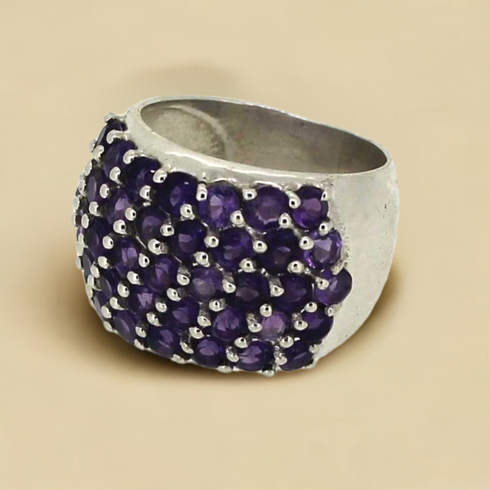 Genuine Amethyst Semi Precious Gemstone Ring In 925 Sterling Silver 925SR022-1