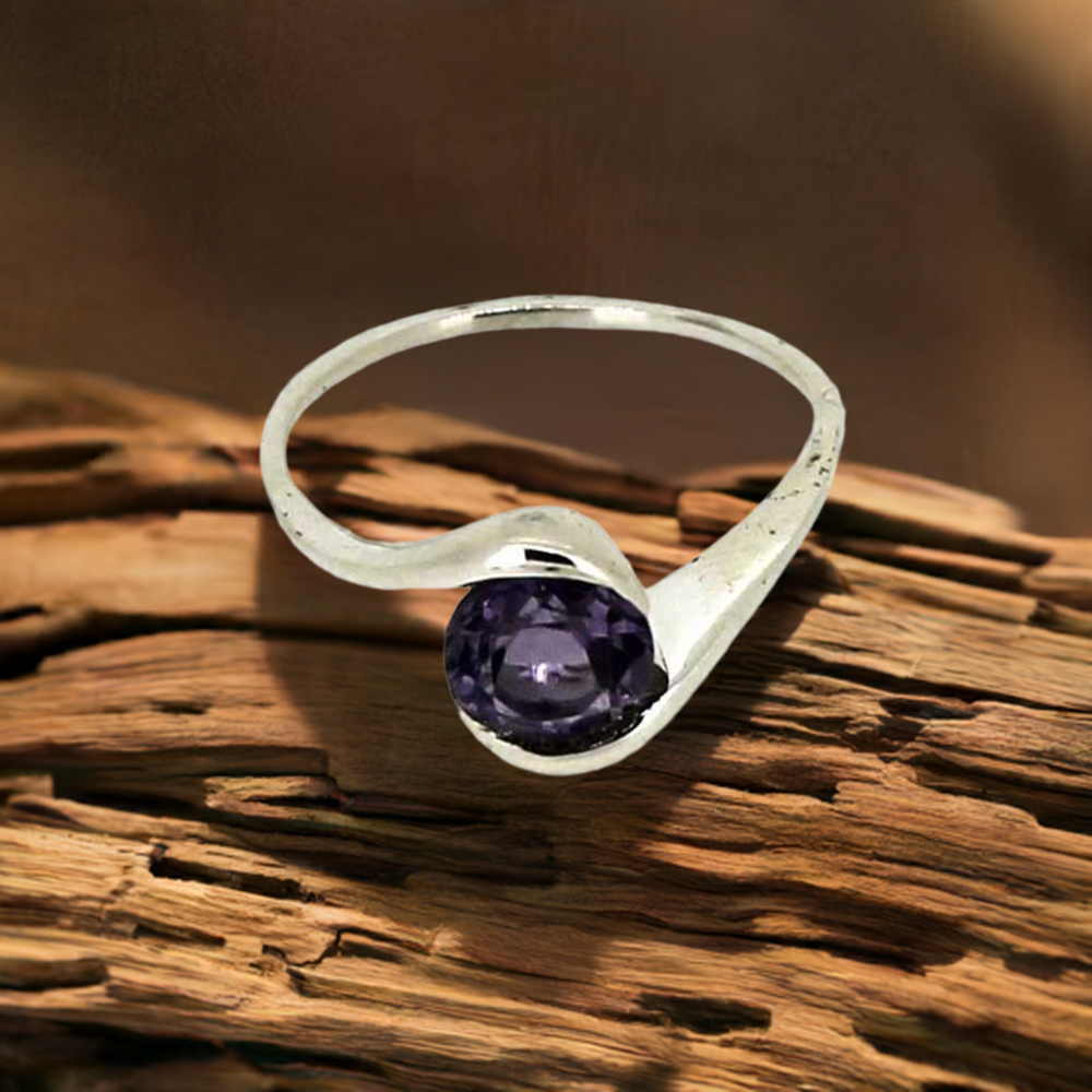Natural Amethyst Birthstone Sterling Silver Rings 925SR023-4