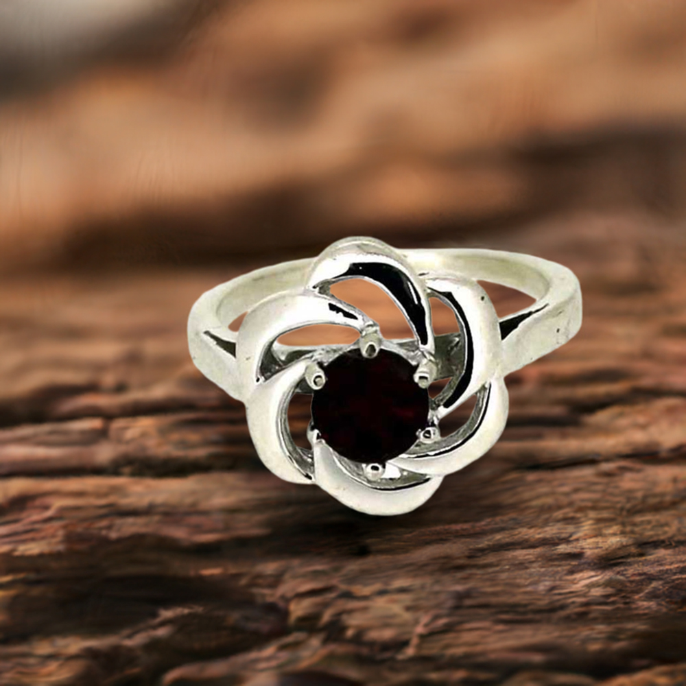 Natural Garnet Sterling Silver Rings 925SR024-3