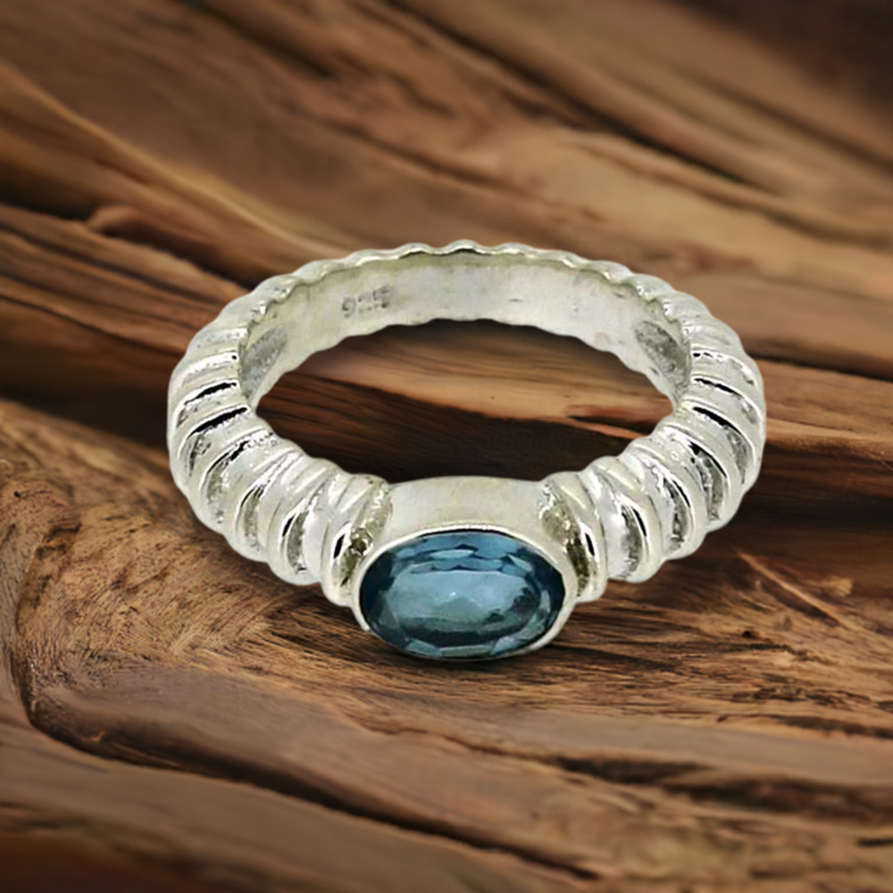 Blue Topaz Gemstone Handmade Ring In Solid Silver 925SR025-1