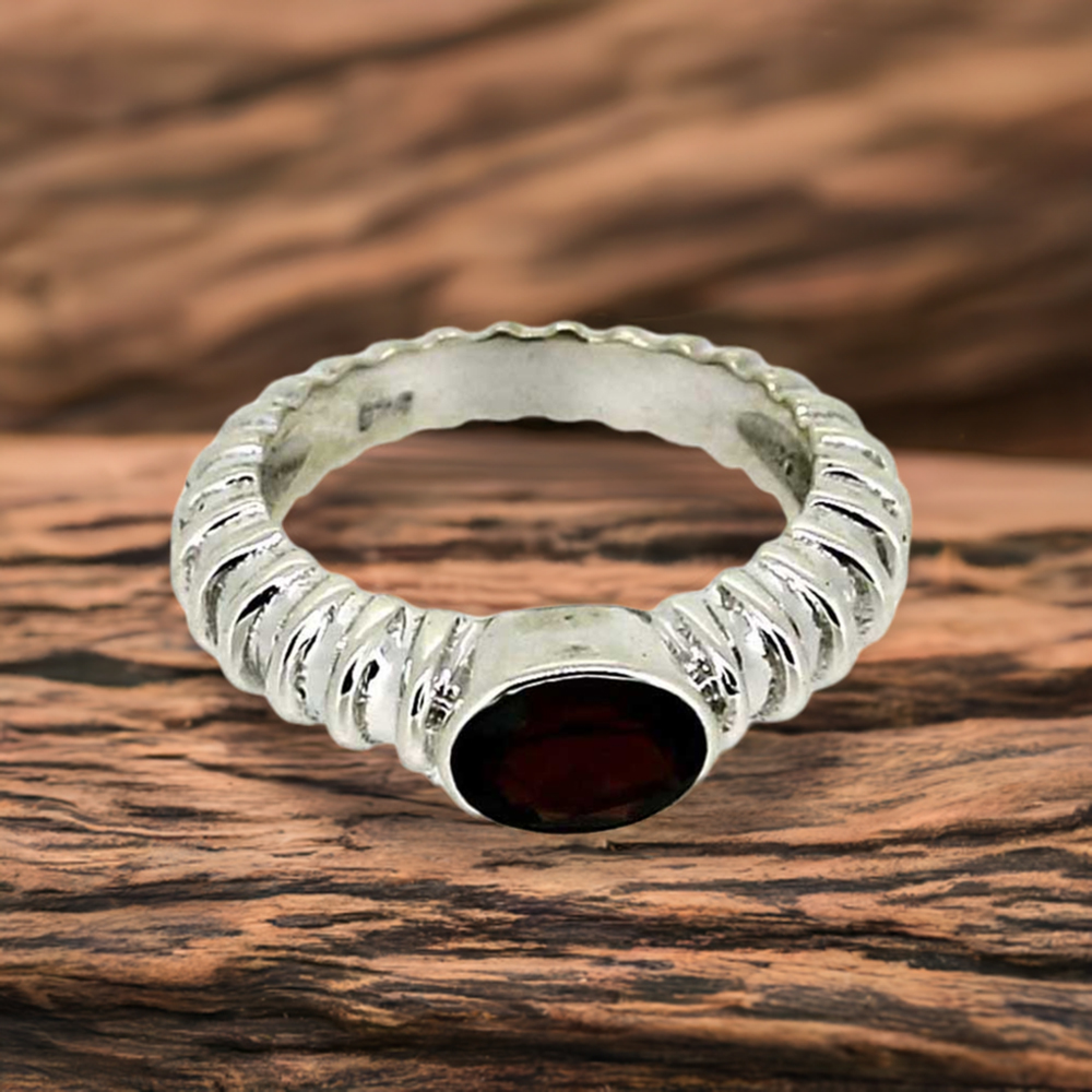 Sterling Silver Garnet Cut Stone Rings 925SR025-2