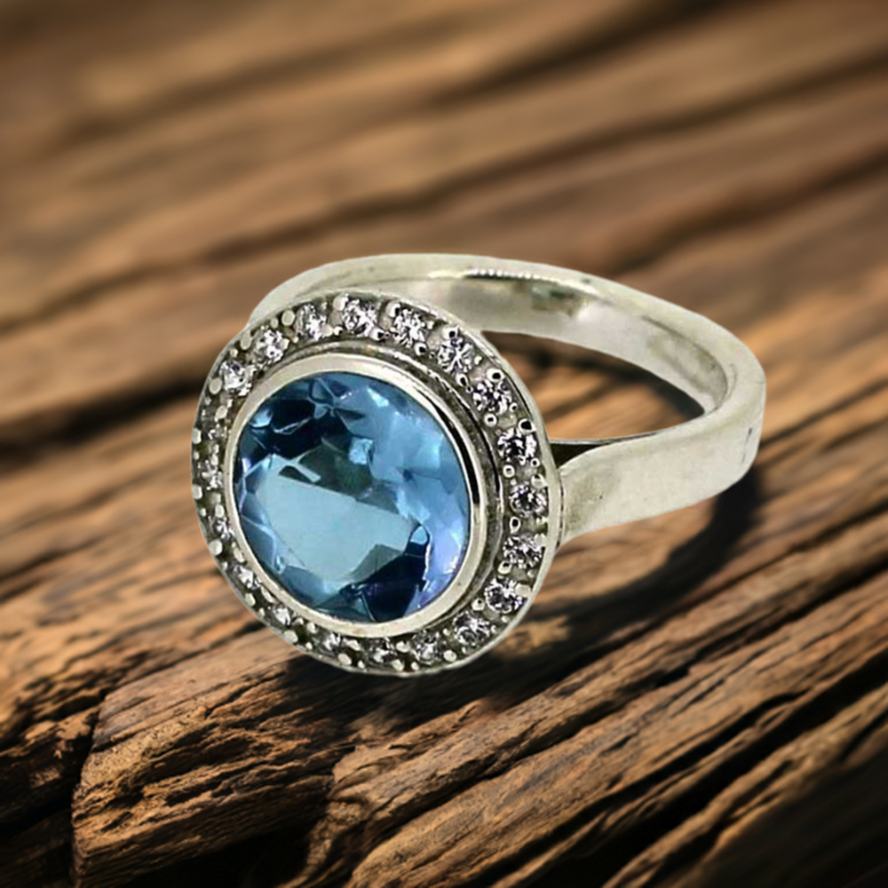 Natural Blue Topaz Gemstone Ring In Solid Silver 925SR026