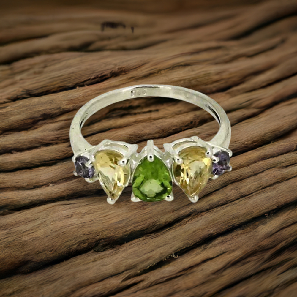 Stunning Multi Stone Gemstone Handmade Ring In Sterling Silver 925SR03-3