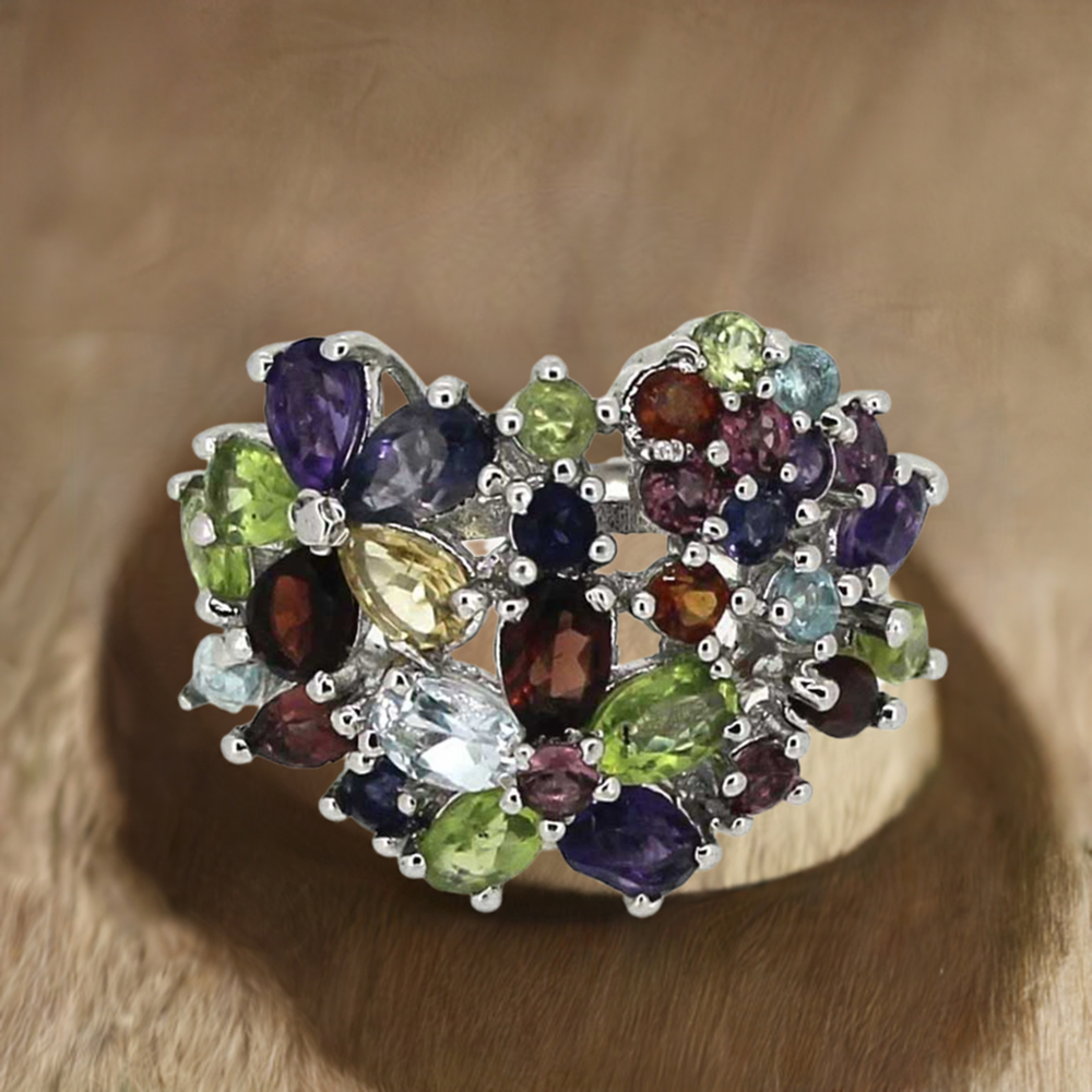Multi Stone Gemstone Handmade Ring In 925 Solid Silver 925SR031-1