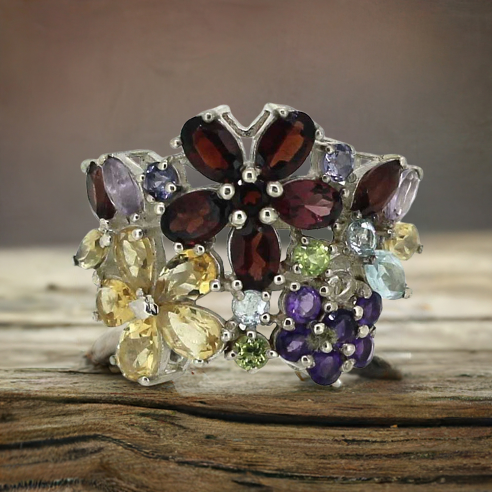 Semi Precious Multi Stone Gemstone Handmade Ring In 925 Solid Silver 925SR031-2