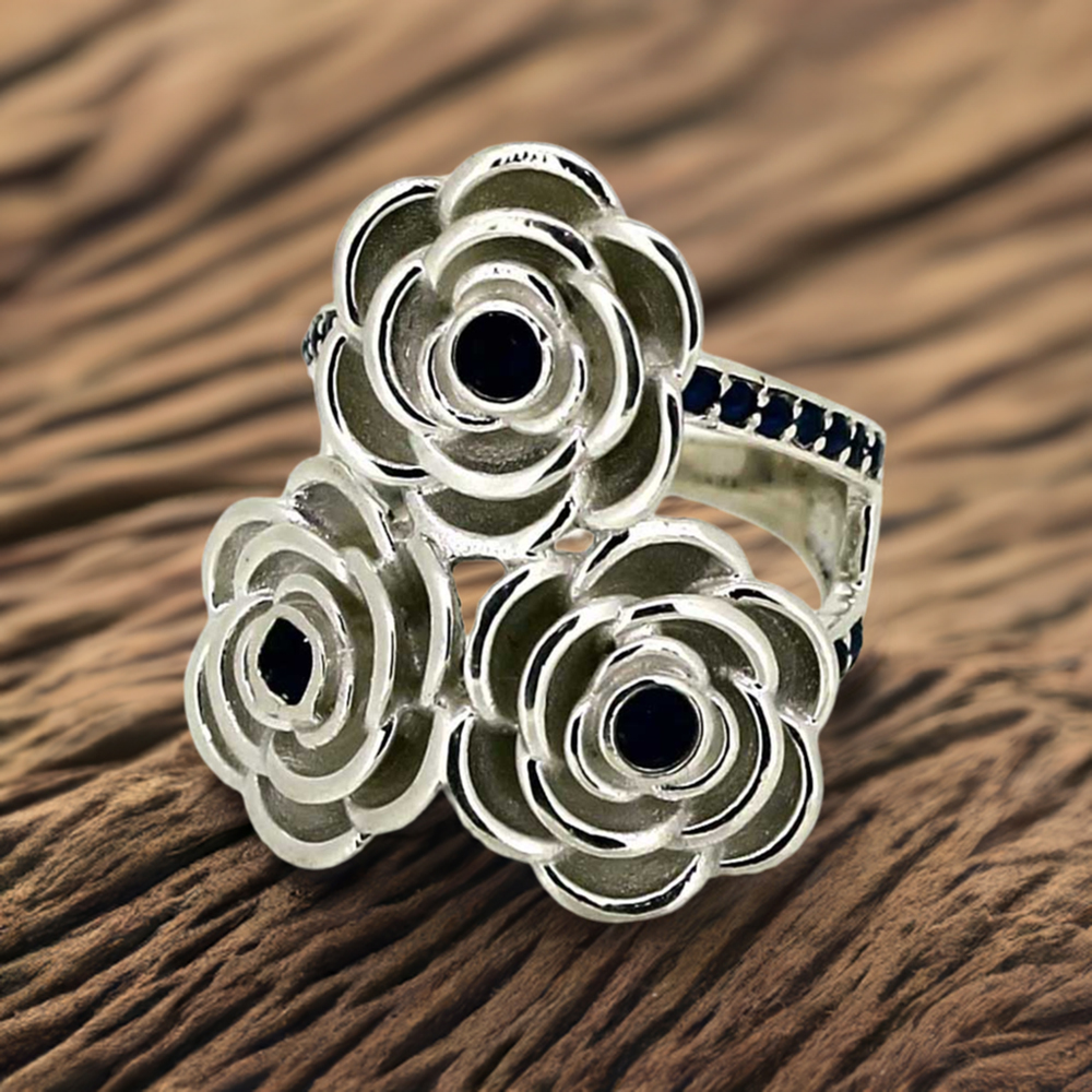 Natural Black Onyx Semi Precious Gemstone Ring In 925 Solid Silver 925SR032