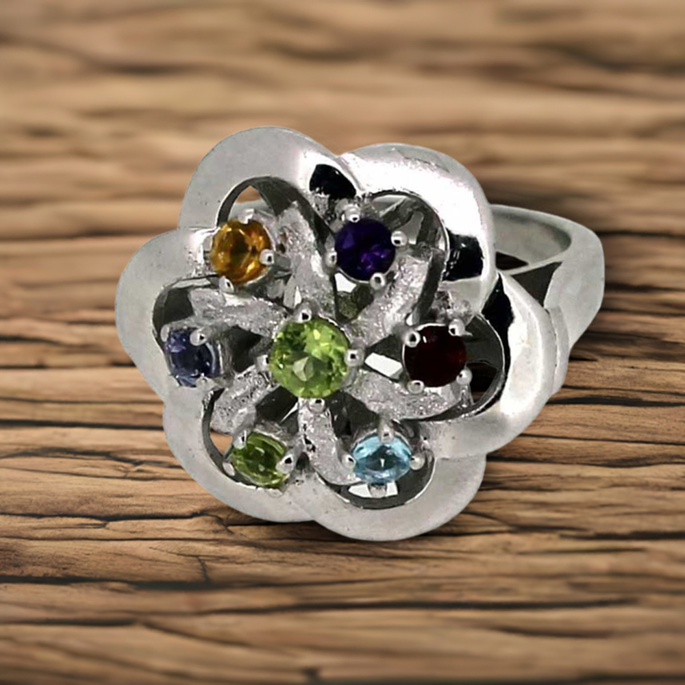 Genuine Multi Stone Semi Precious Gemstone Ring In 925 Solid Silver 925SR033