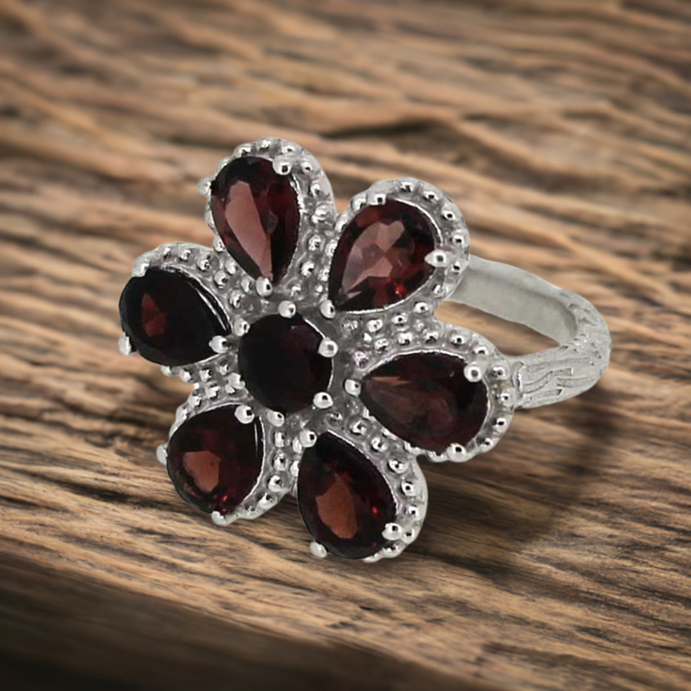 Boho Design Sterling Silver Garnet Rings 925SR035