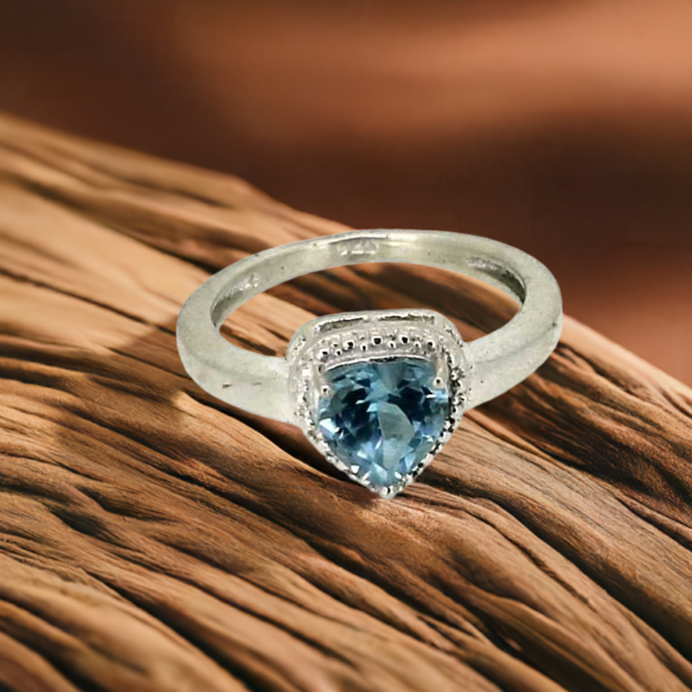 Natural Blue Topaz Semi Precious Gemstone Ring In Sterling Silver 925SR04-3