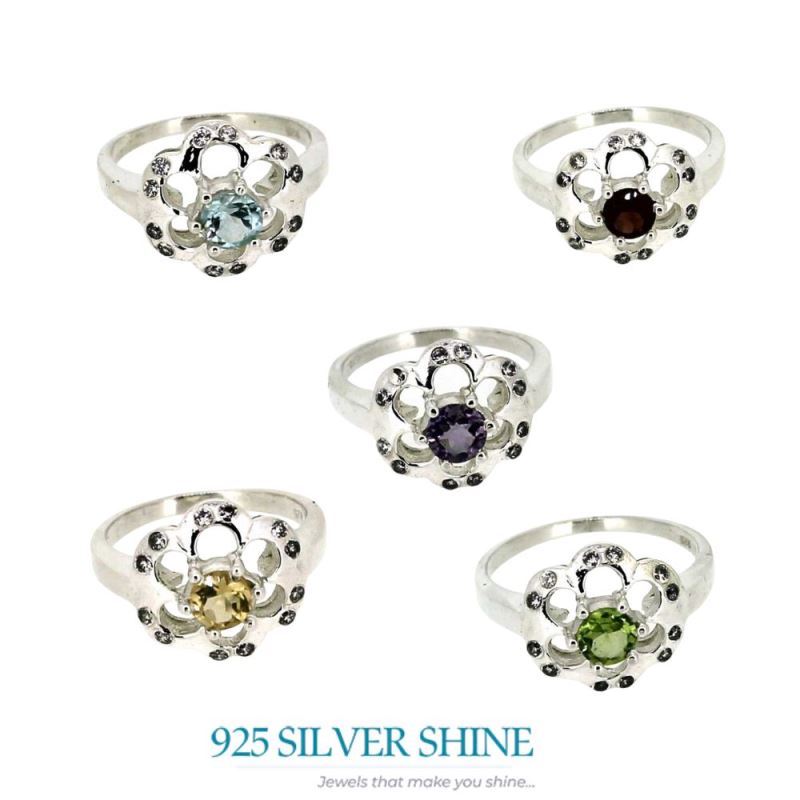 Flower Sterling Silver Garnet Rings Jewelry 925SR041-1_5