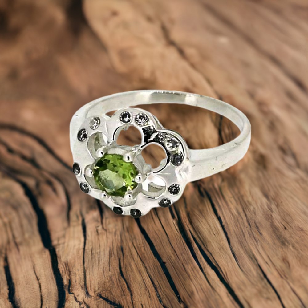 Faceted Peridot Gemstone Sterling Silver rings 925SR041-5