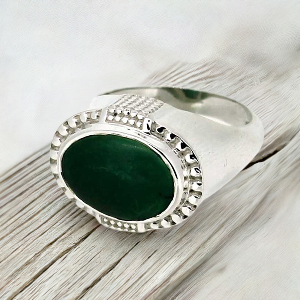Genuine Green Onyx Gemstone Ring In Sterling Silver 925SR042-3