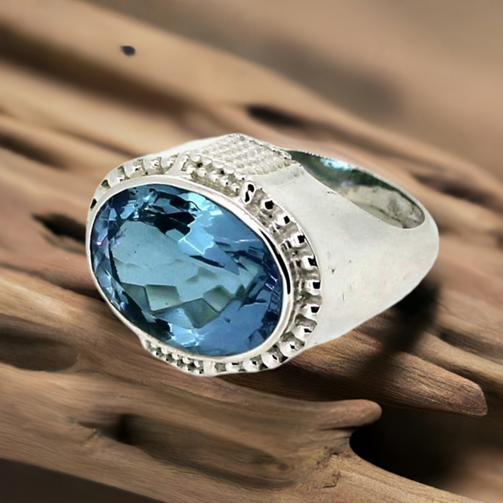 Hydro Blue Topaz Gemstone Ring In Sterling Silver 925SR042-5