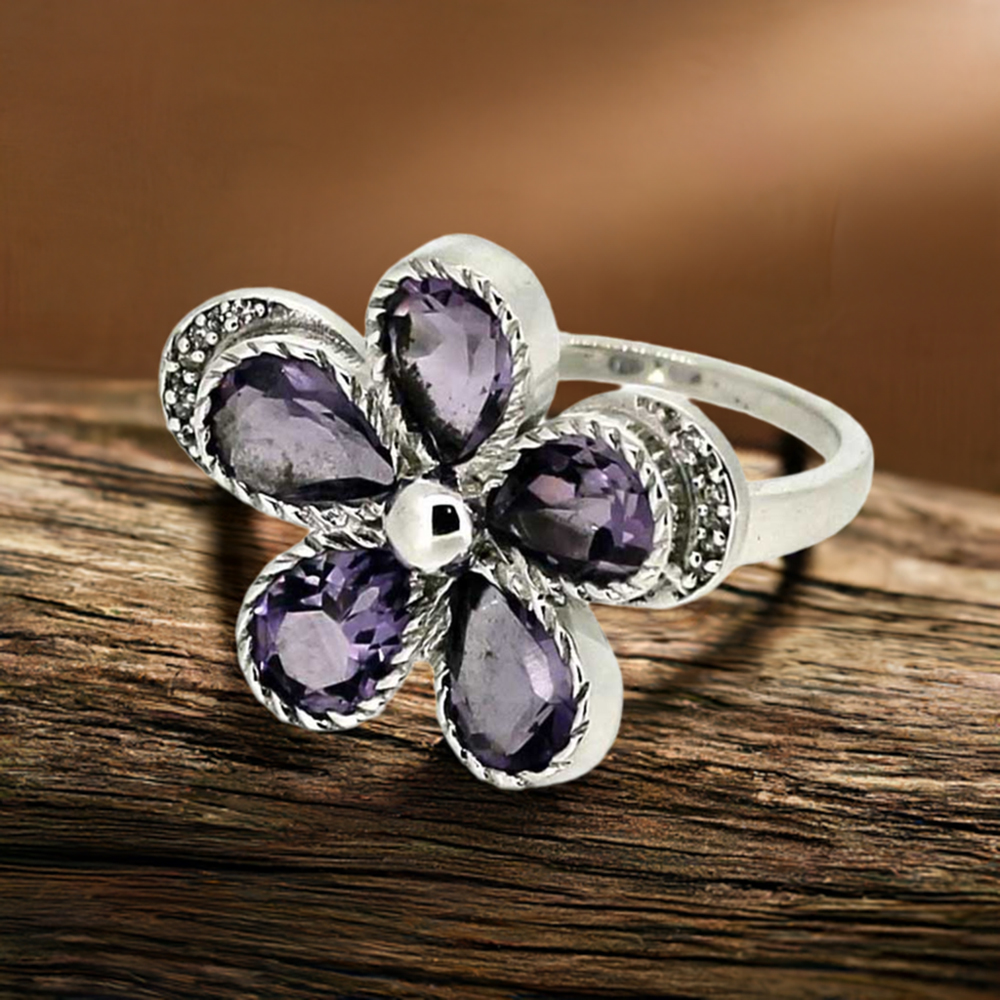 Genuine Amethyst Gemstone Handmade Ring In Sterling Silver 925SR043-3