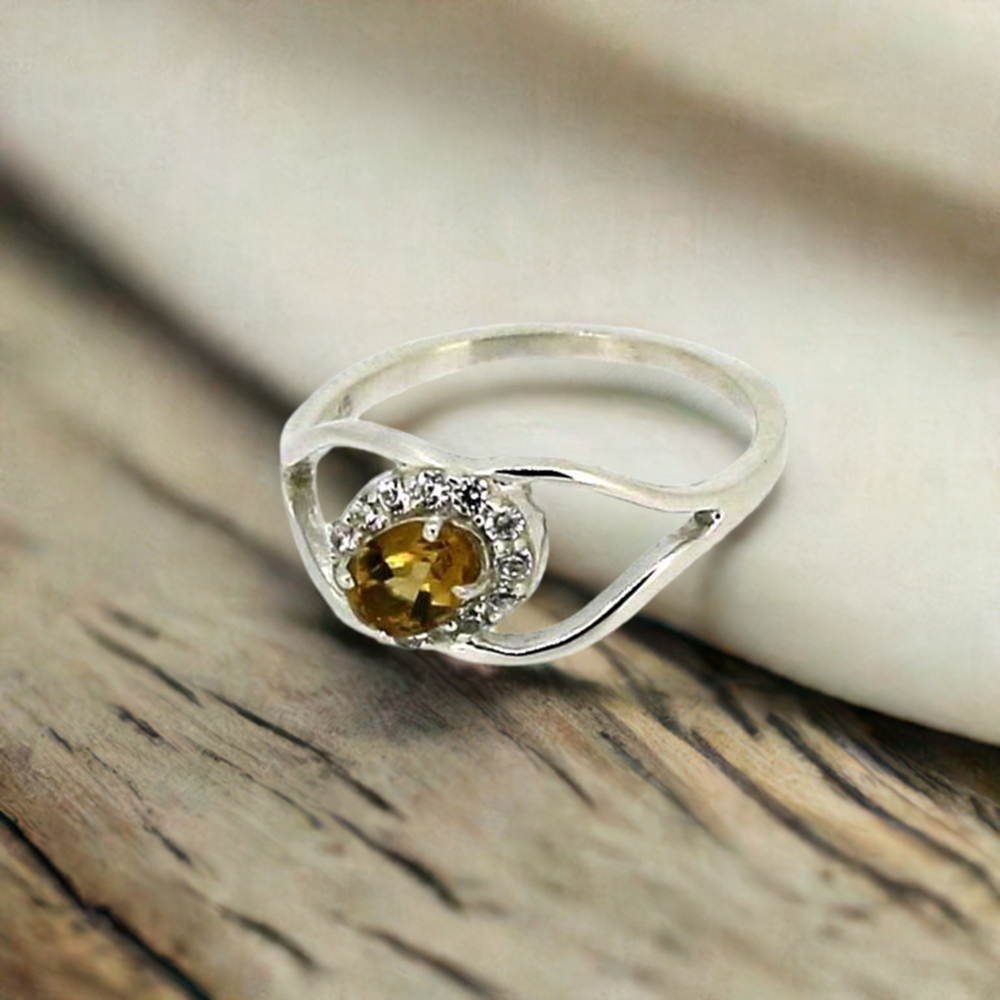 Faceted Citrine Gemstone Silver Rings 925SR044-1