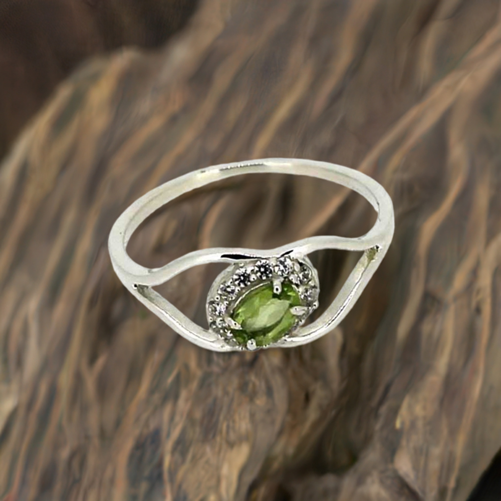 Single Peridot Gemstone Silver Rings 925SR044-4