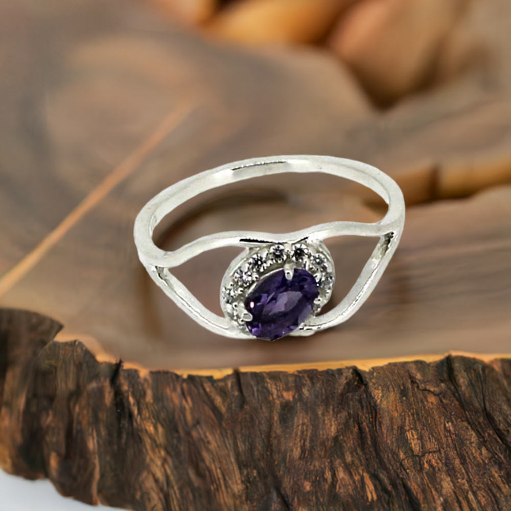 Amethyst Single Stone Sterling Silver Rings 925SR044-5