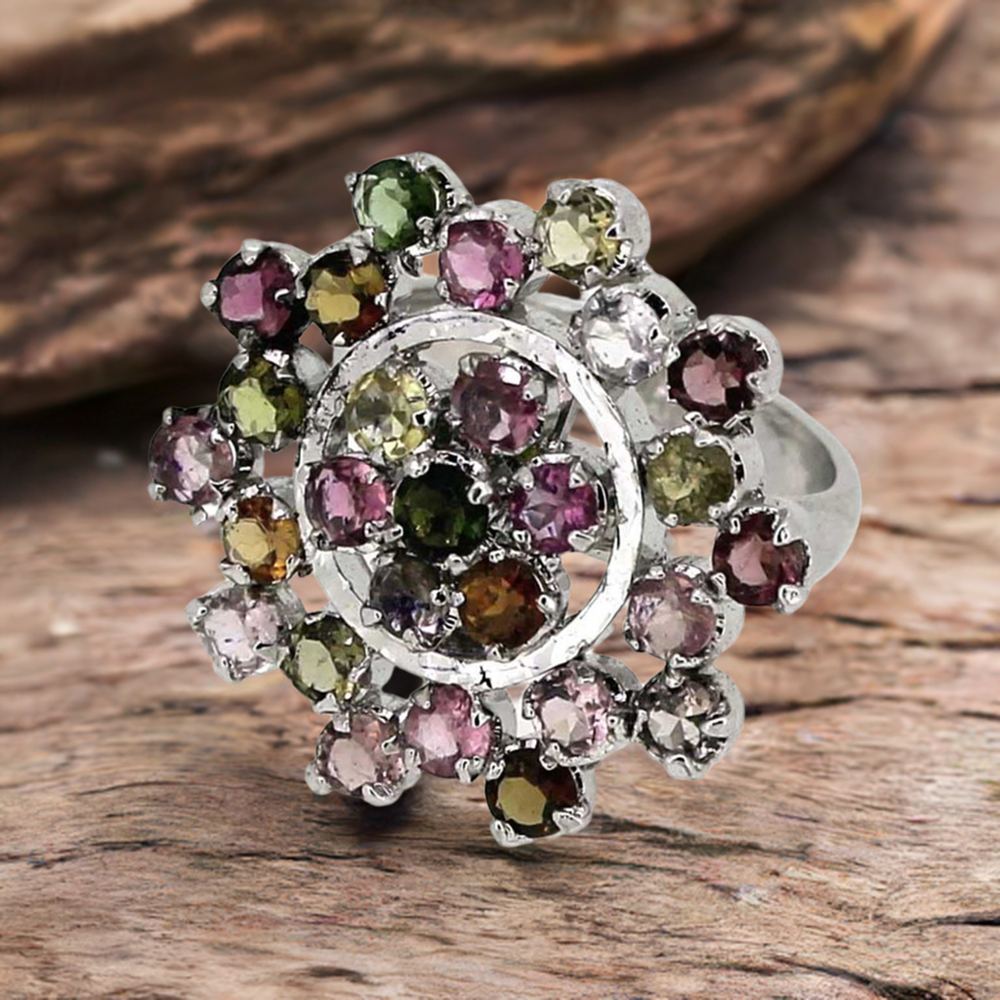 Genuine Multi Tourmaline Gemstone Ring In Sterling Silver 925SR047