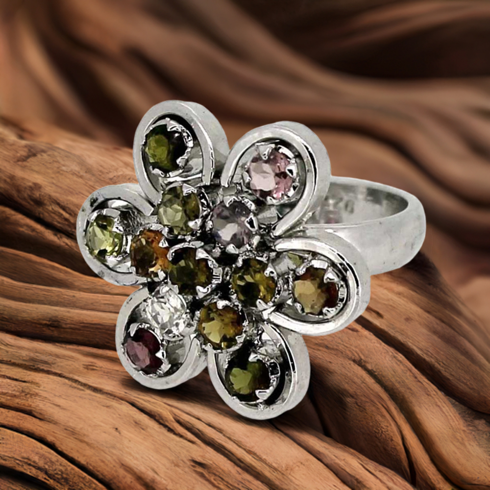 Genuine Multi Stone Gemstone Ring In 925 Silver 925SR049
