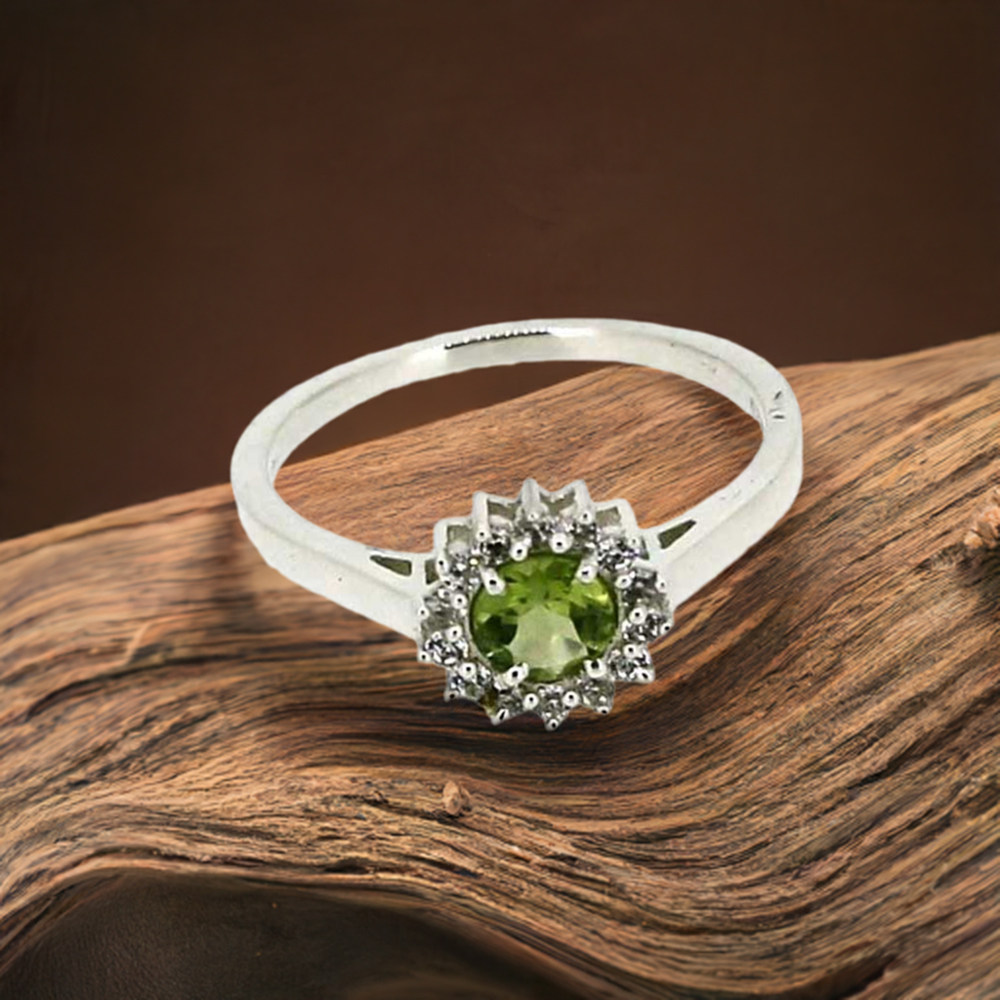 Sterling Silver Faceted Peridot Rings 925SR050-2