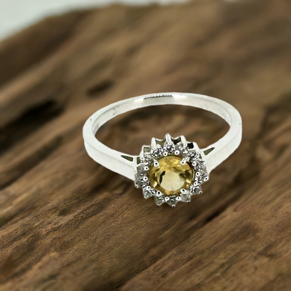 Single Stone Citrine Gemstone Silver Rings 925SR050-3