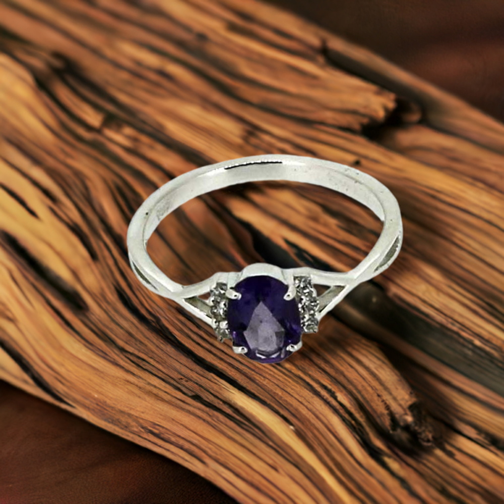 Amethyst February Birthstone Silver Ring 925SR051-2
