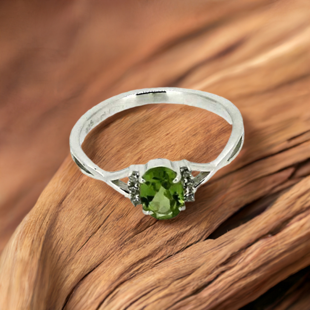 Natural Peridot Birthstone Silver Rings 925SR051-3