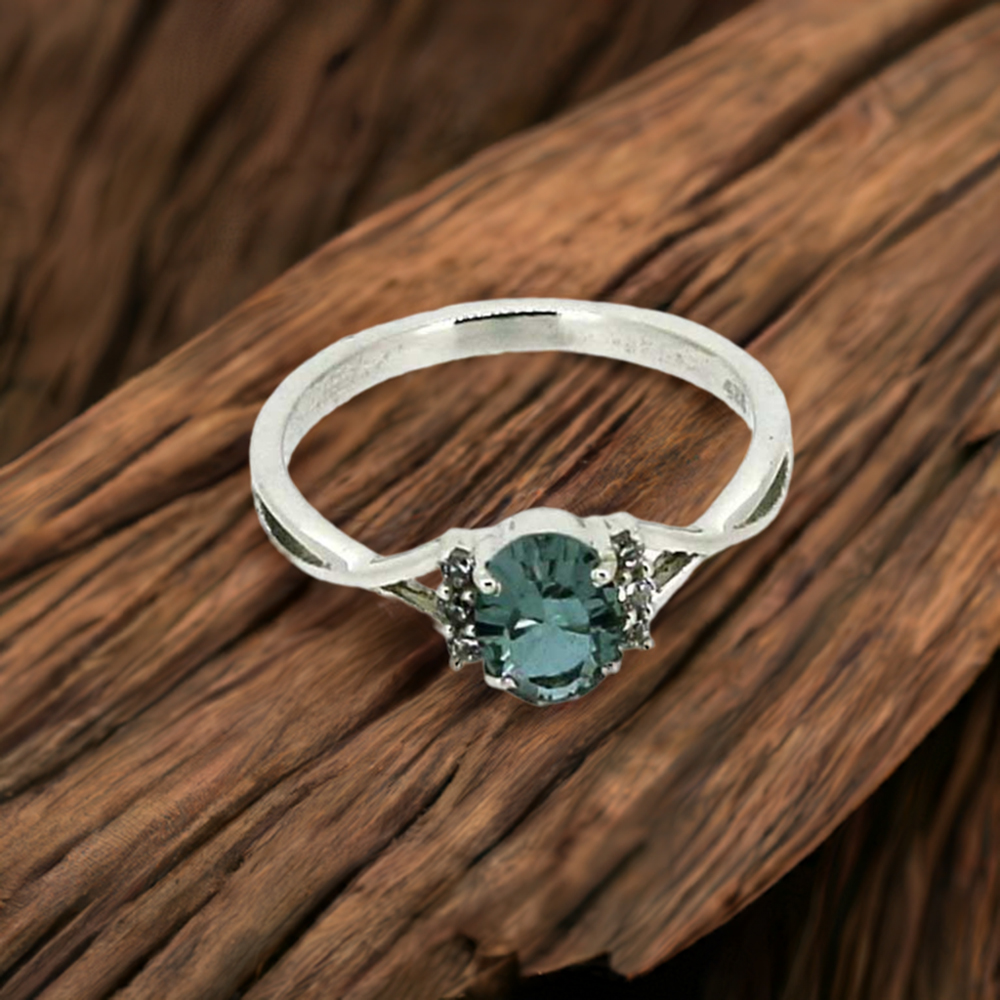 Natural Blue Topaz Semi Precious Gemstone Ring In 925 Silver 925SR051-4