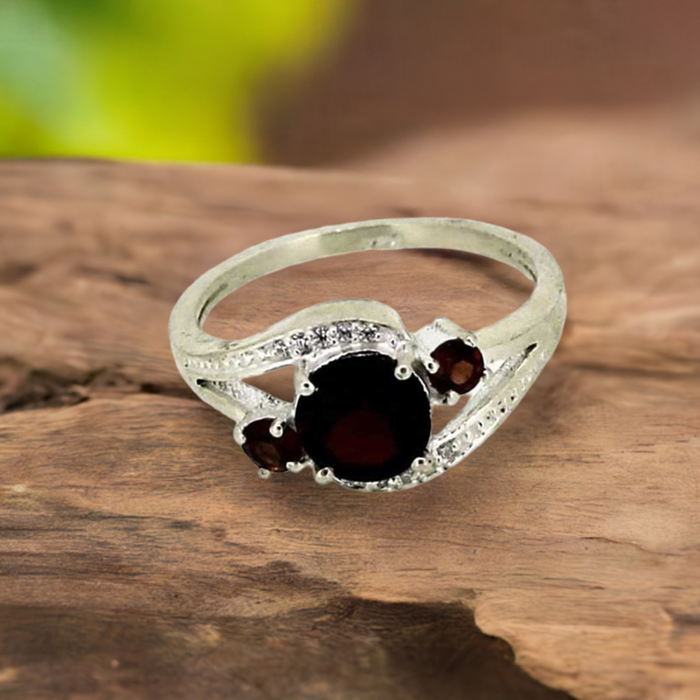 Genuine Garnet Gemstone Ring In 925 Silver 925SR052-3