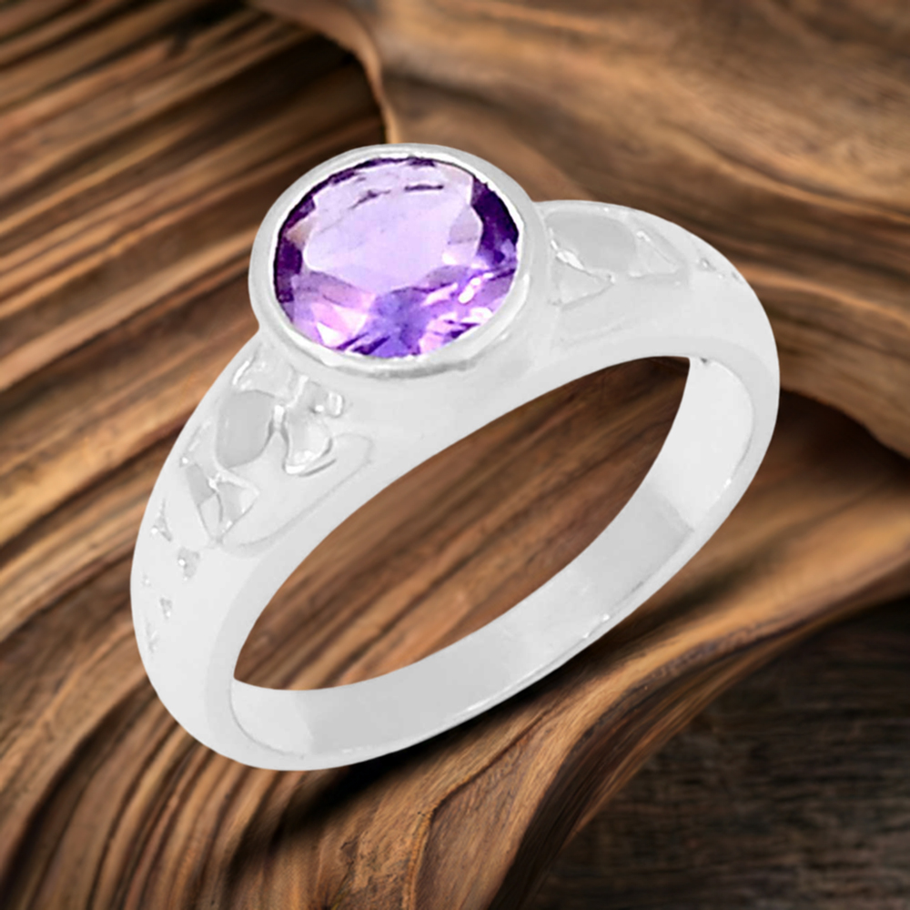 Semi Precious Amethyst Sterling Silver Rings 925SR053-1
