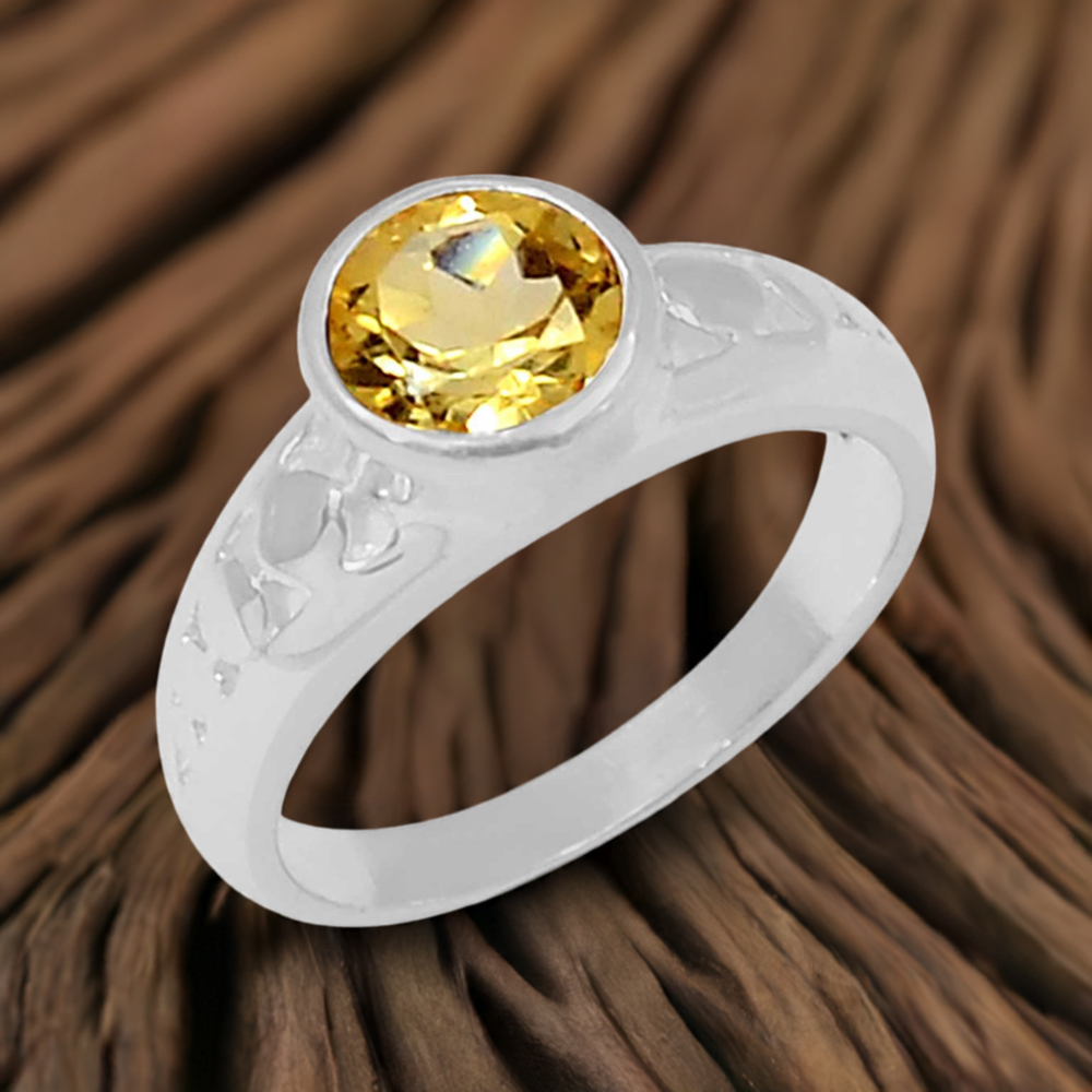 Sterling Silver Citrine Cut Stone Rings 925SR053-2