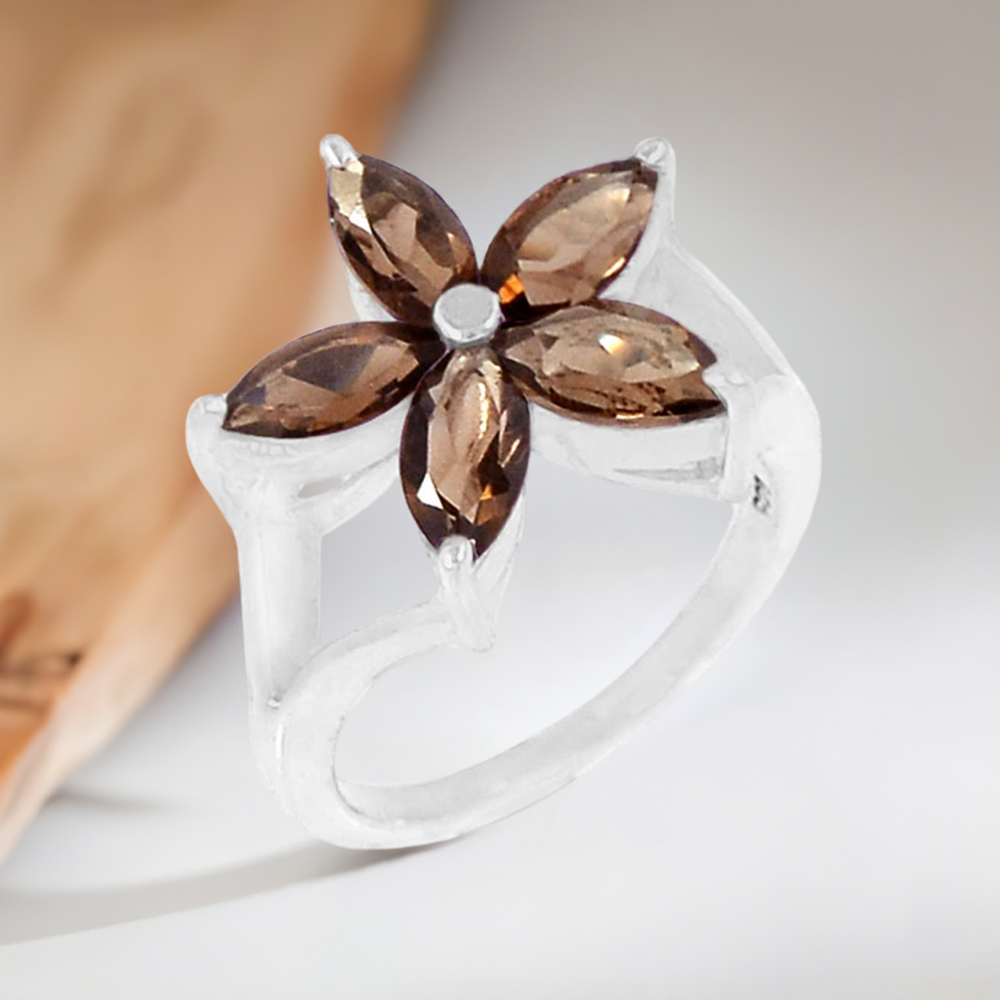 Semi Precious Smoky Quartz Gemstone Handmade Ring In 925 Sterling Silver 925SR055-1