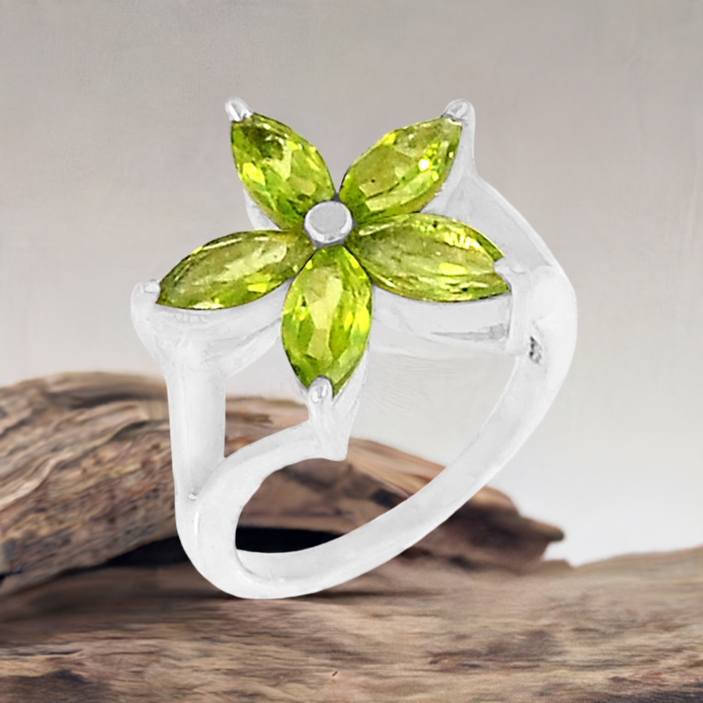 Natural Peridot Semi Precious Gemstone Ring In 925 Sterling Silver 925SR055-2