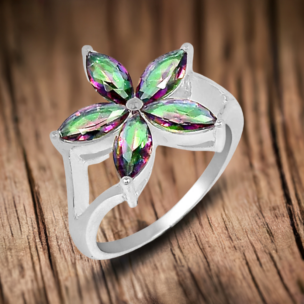 Genuine Mystic Topaz Semi Precious Gemstone Ring In 925 Sterling Silver 925SR055-3