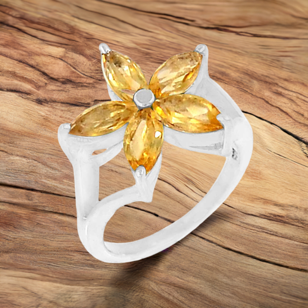 Genuine Citrine Gemstone Ring In 925 Sterling Silver 925SR055-6