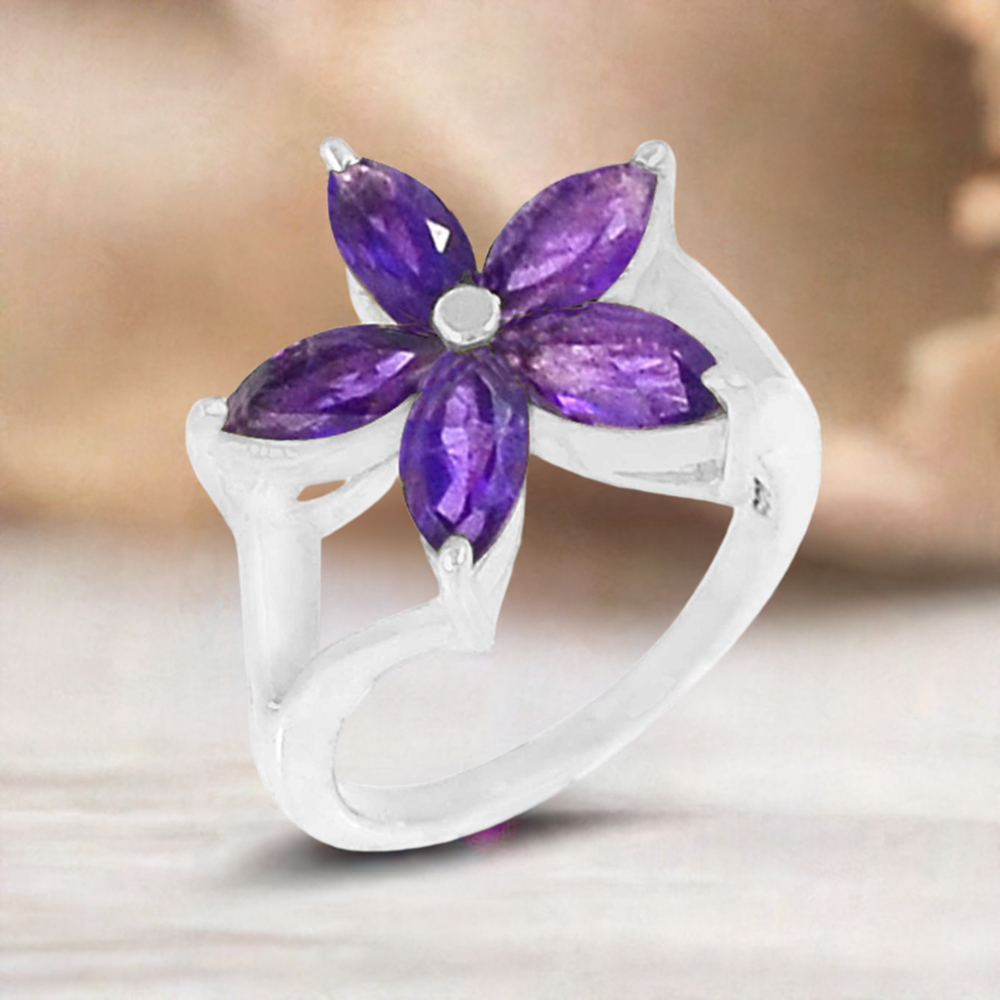 Genuine Amethyst Gemstone Ring In Solid Silver 925SR055-8