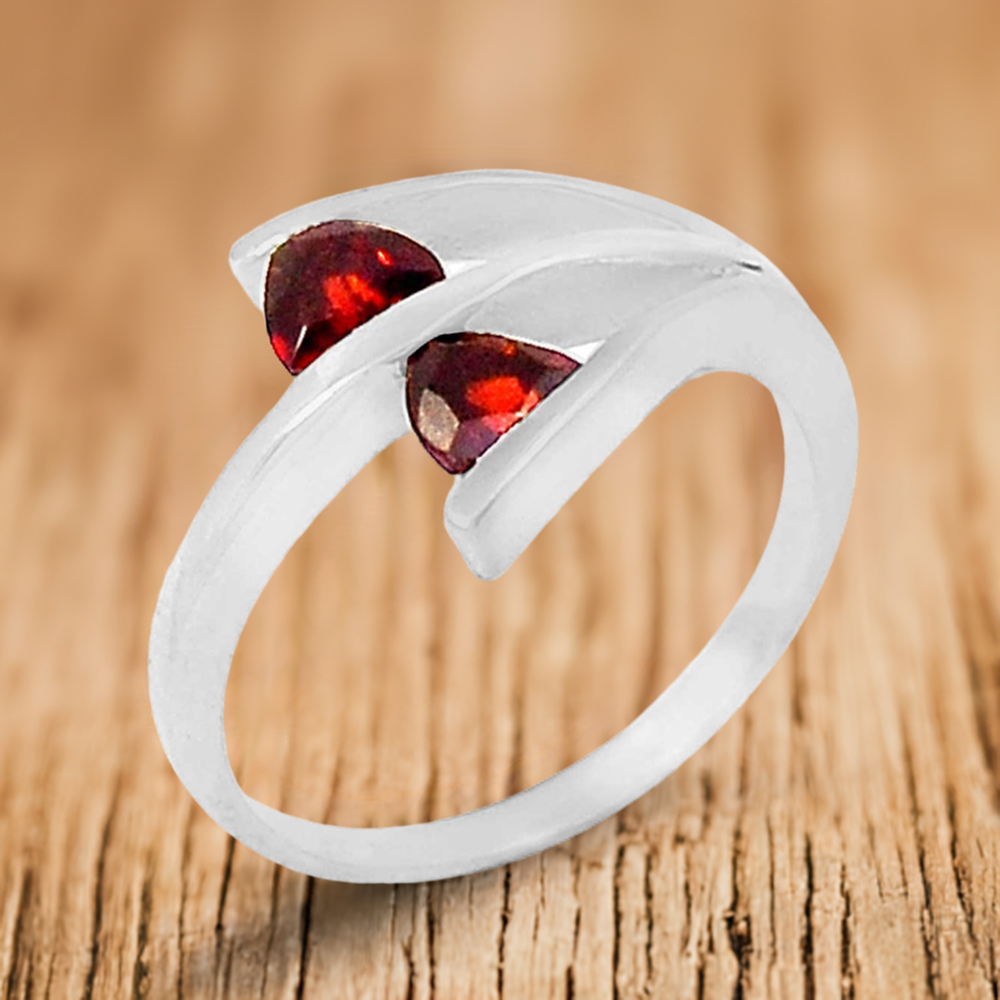 Tow Stone Garnet Sterling Silver Rings 925SR057-1