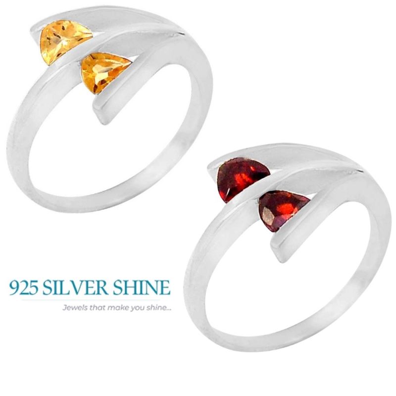 Tow Stone Garnet Sterling Silver Rings 925SR057-1_1