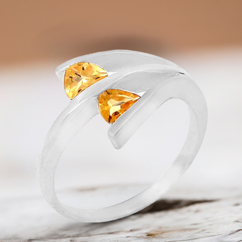 Trillion Citrine Stone Sterling Silver Rings 925SR057-2