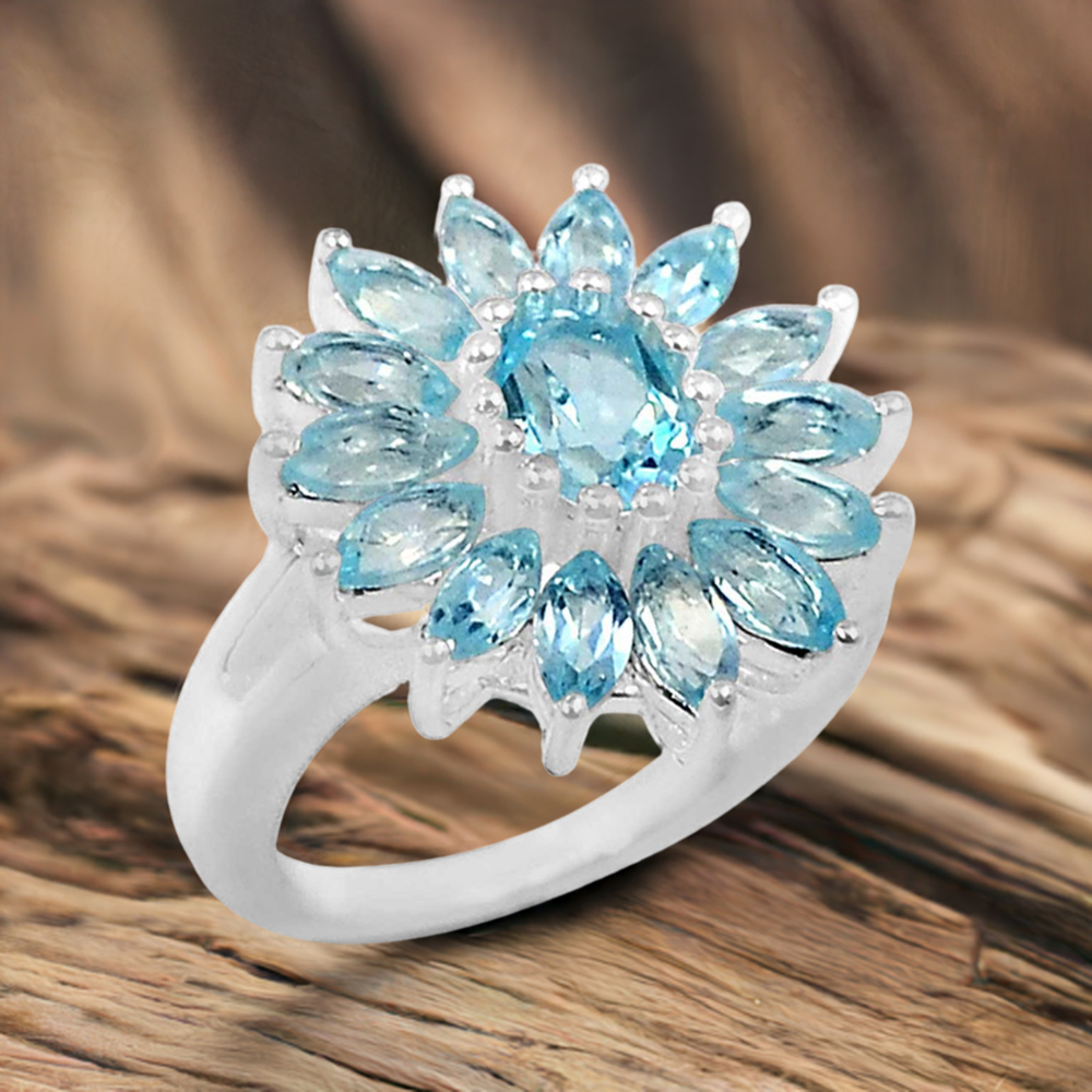Stunning Blue Topaz Gemstone Handmade Ring In Solid Silver 925SR058-3
