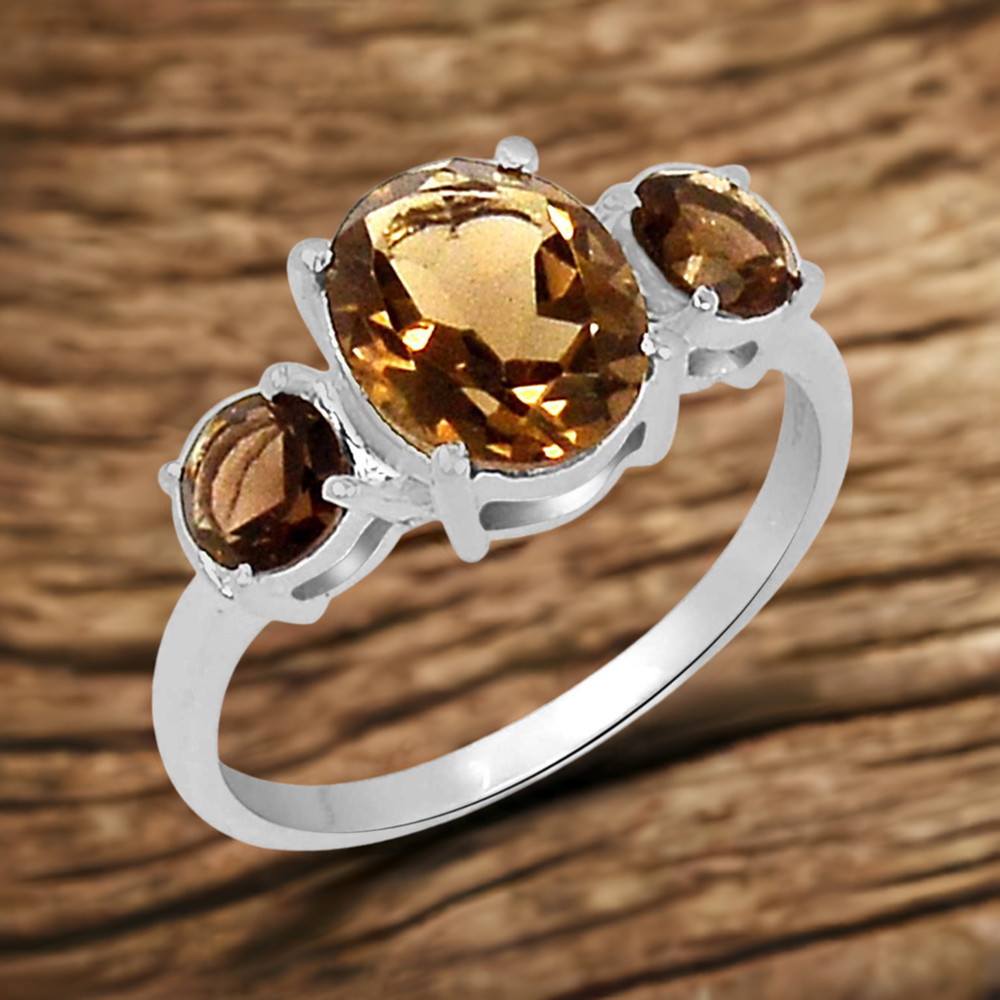 Smoky Quartz Gemstone Handmade Ring In Solid Silver 925SR059-1