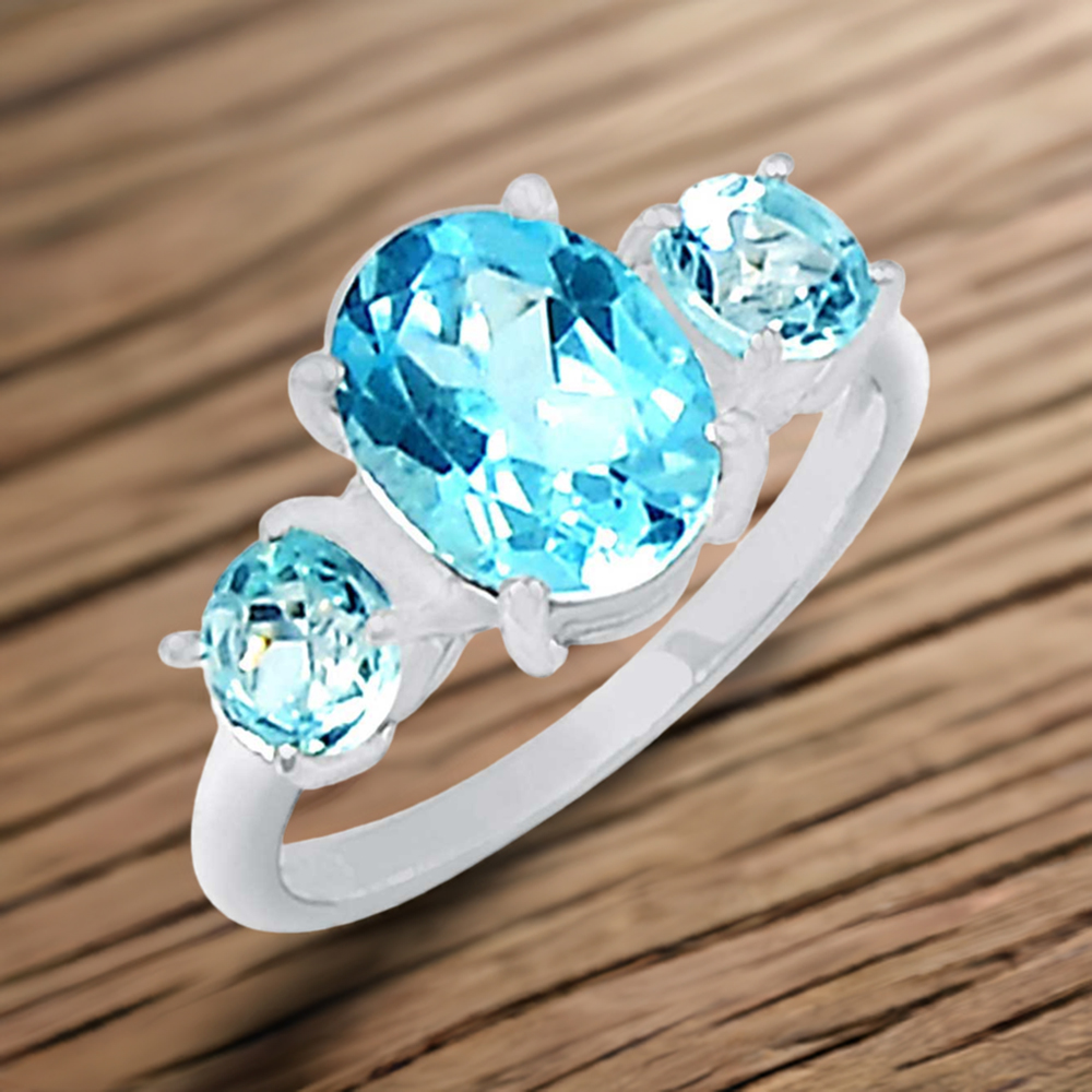 Semi Precious Blue Topaz Gemstone Handmade Ring In Solid Silver 925SR059-2