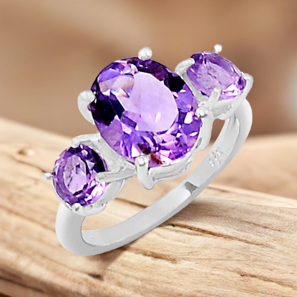Natural Amethyst Semi Precious Gemstone Ring In Solid Silver 925SR059-3