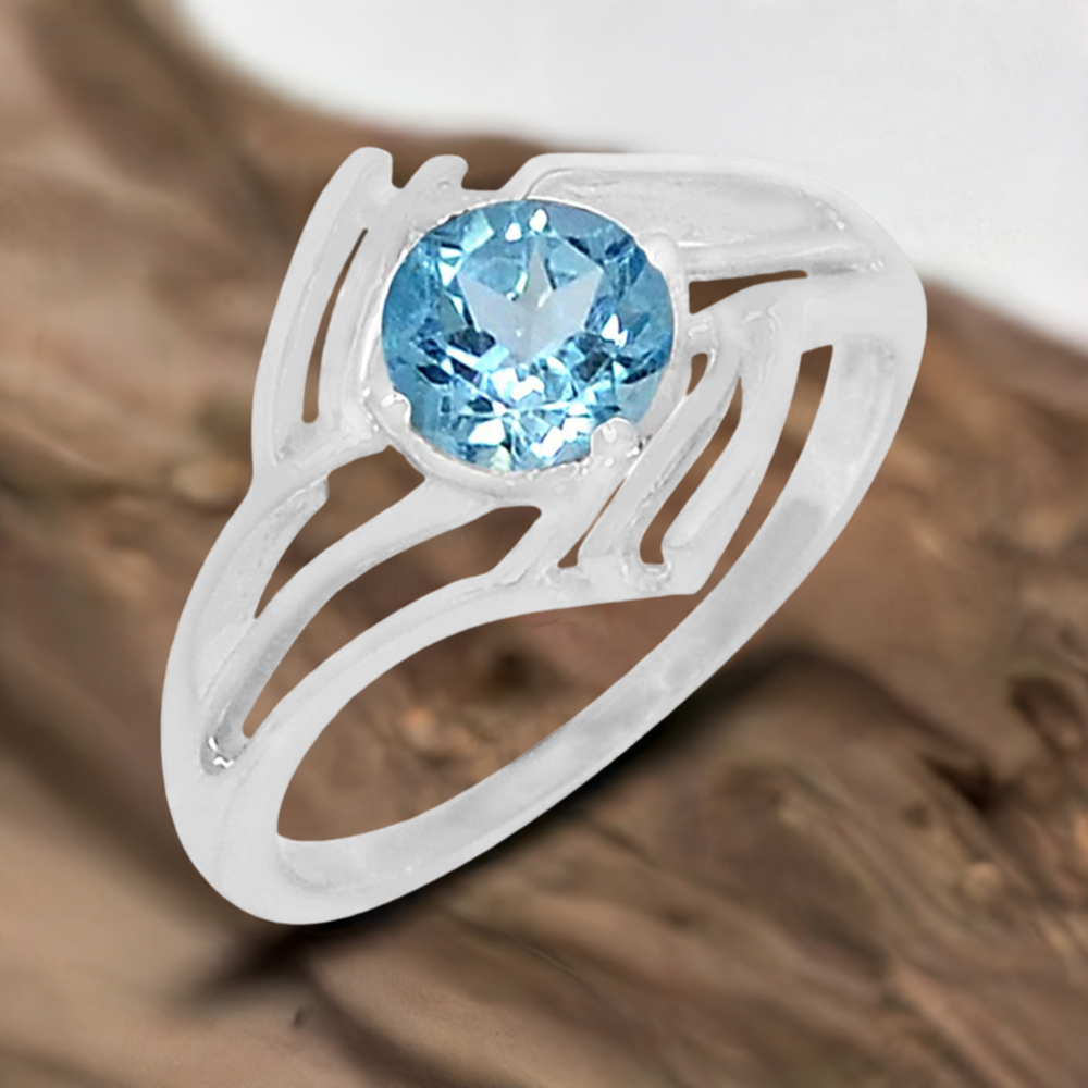 Genuine Blue Topaz Gemstone Ring In Solid Silver 925SR060-4