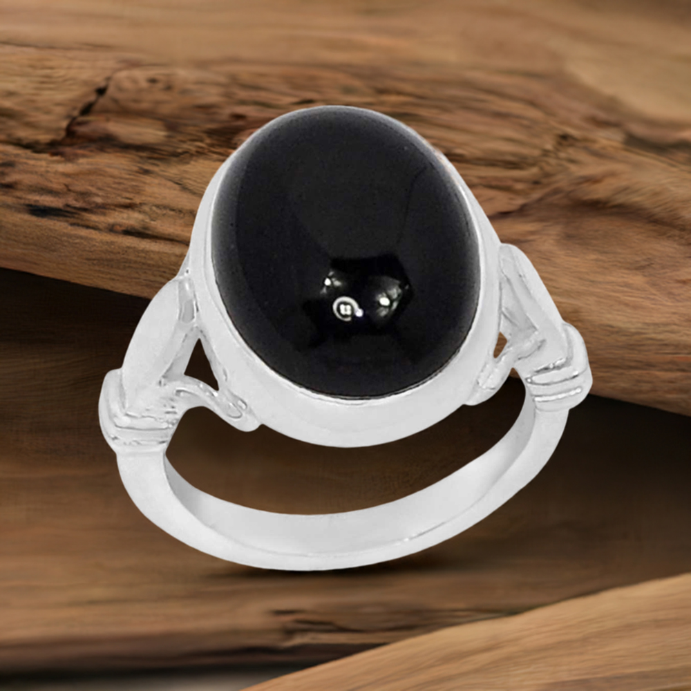 Natural Black Onyx Gemstone Handmade Ring In 925 Solid Silver 925SR062-2