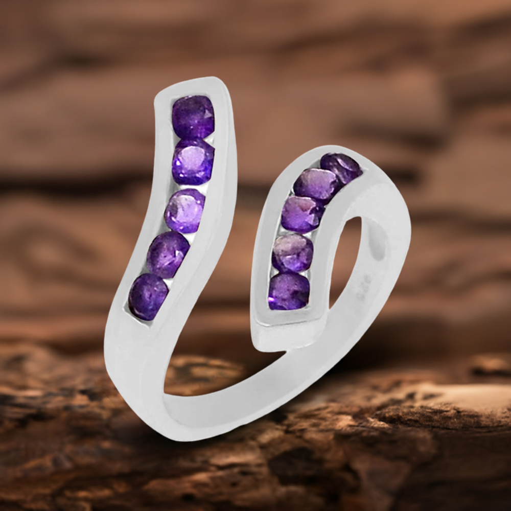 Stunning Amethyst Semi Precious Gemstone Ring In 925 Solid Silver 925SR063-6