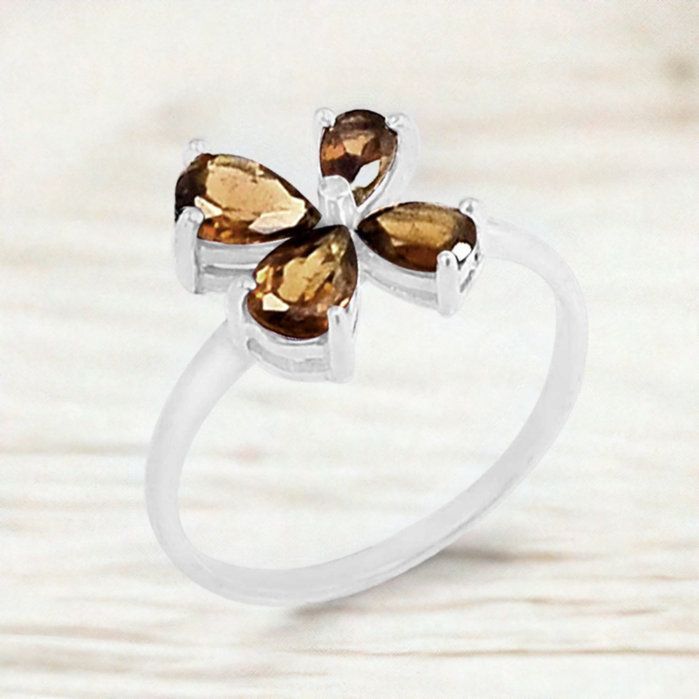 Natural Smoky Quartz Gemstone Ring In 925 Solid Silver 925SR064-1