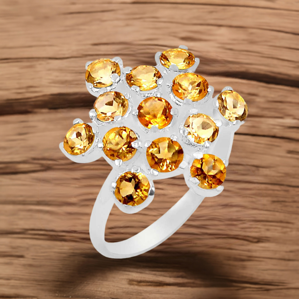 Semi Precious Citrine Gemstone Ring In Sterling Silver 925SR065-4